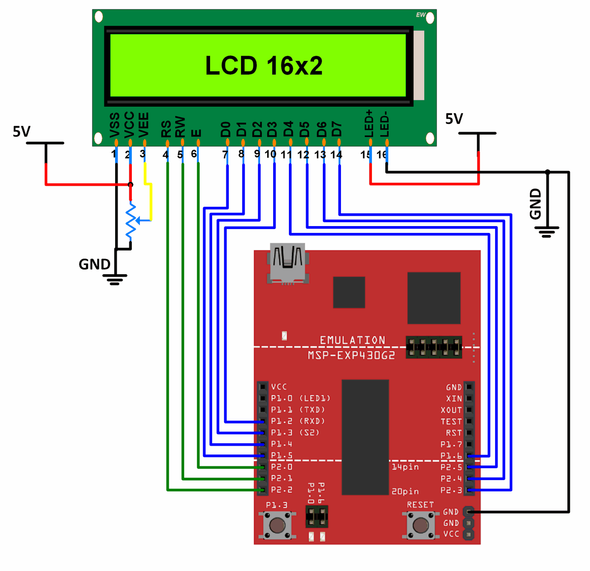 Interfacing 16x2 LCD With MSP-EXP430G2 TI Launchpad
