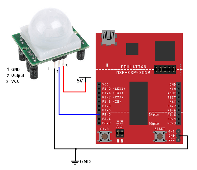 Interfacing PIR Sensor with MSP-EXP430G2 TI Launchpad