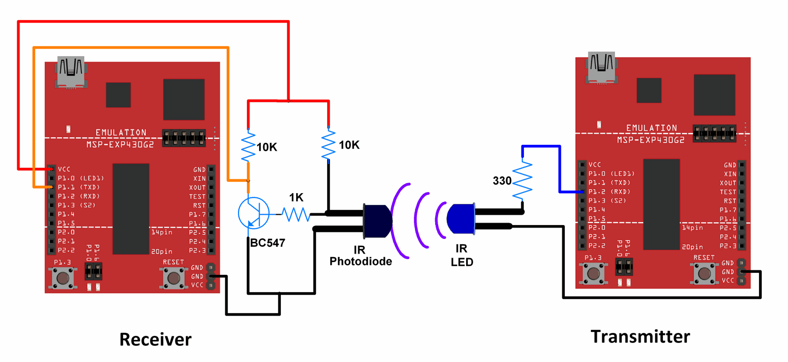 IR Communication Between IR LED And IR Photodiode Using MSP-EXP430G2 TI Launchpad