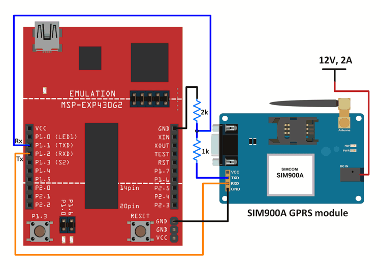 Interfacing Sim900A GPRS Module With MSP-EXP430G2 TI Launchpad