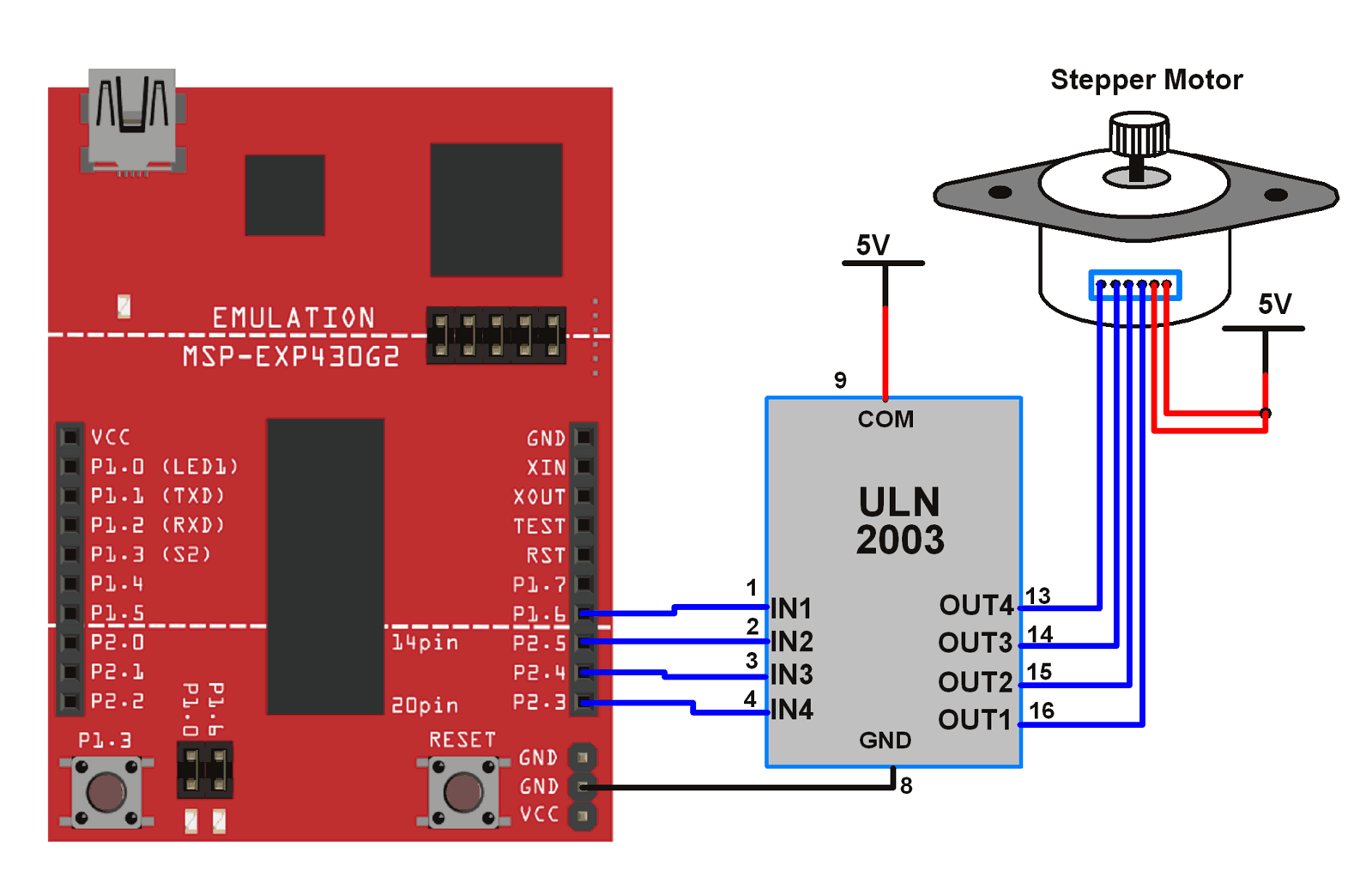 Interfacing Stepper Motor With MSP-EXP430G2 TI Launchpad