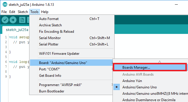Arduino IDE Board manager option