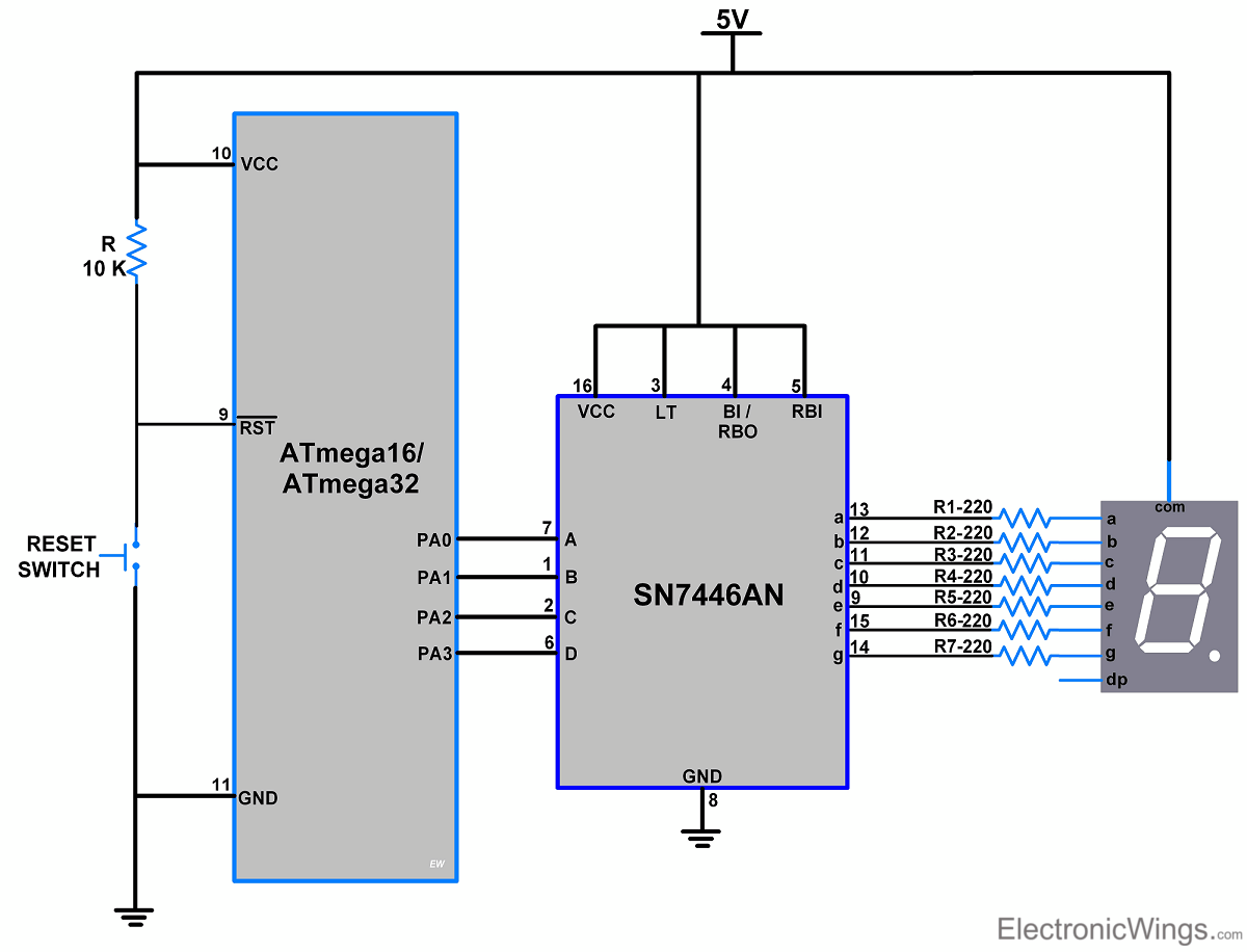 7-Segment Display Interfacing with AVR ATmega16/ATmega32 - ElectronicWings