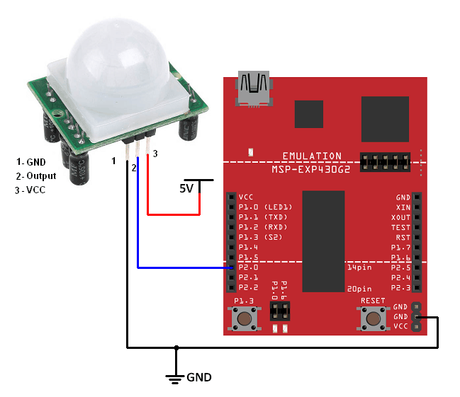 PIR Sensor Interfacing with MSP-EXP430G2 TI Launchpad - ElectronicWings