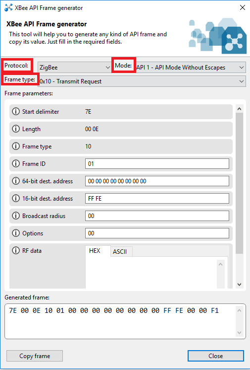 XBee API Frame Generator