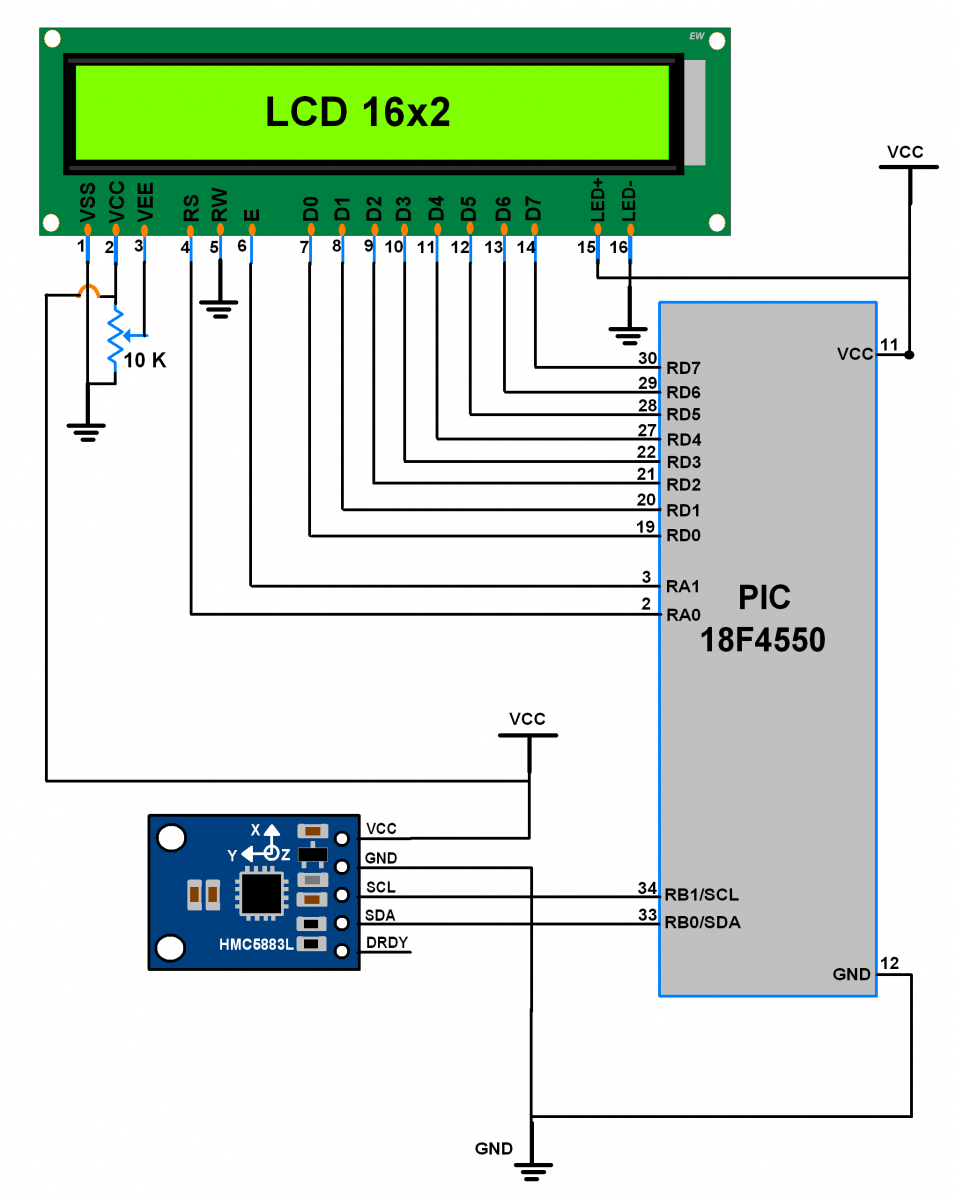 This is the picture of PIC18F4550 Interface with HMC5883L Magnetometer