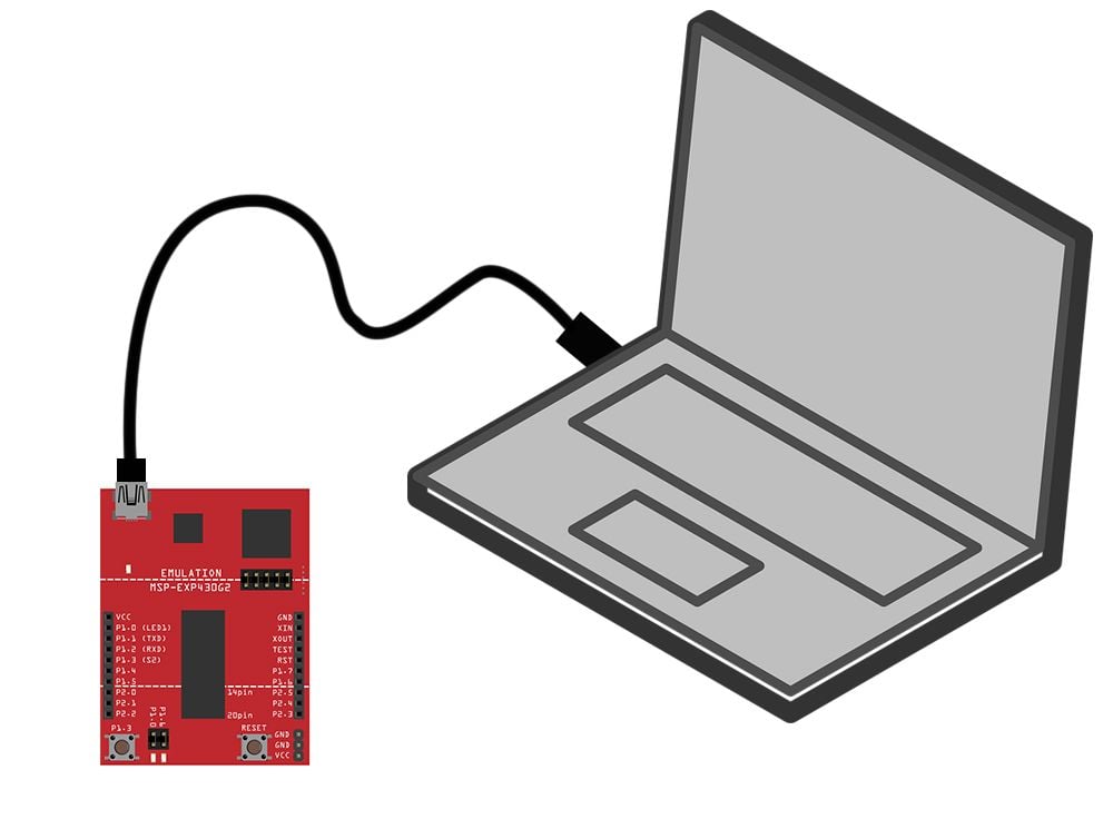 TI Launchpad connected to Laptop TI Launchpad MSP430 Programming