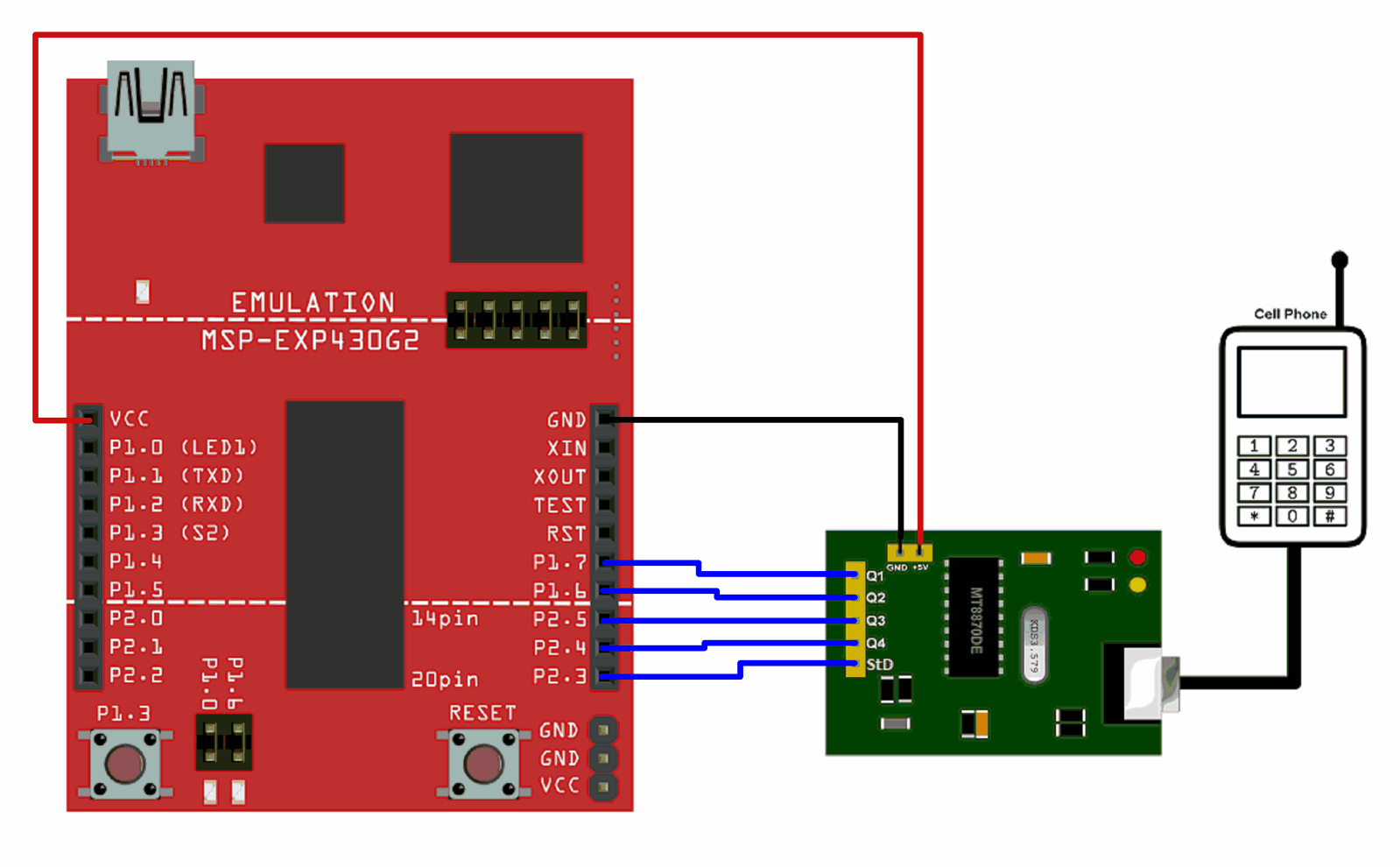 Interfacing MT8870 DTMF Decoder Module with MSP-EXP430G2 TI Launchpad