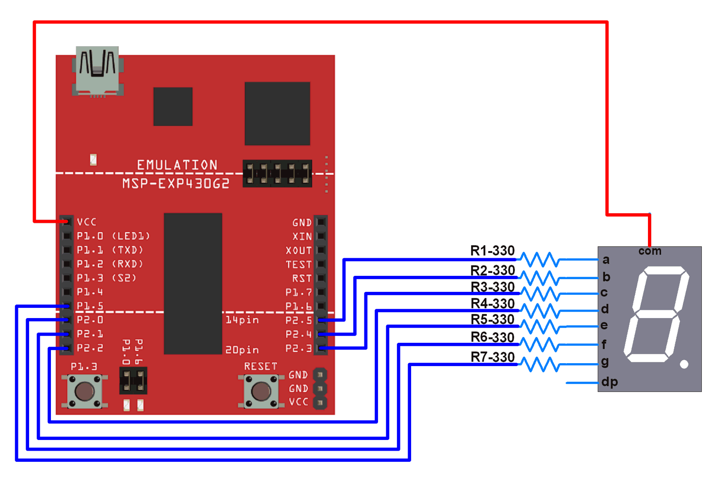 Interfacing 7-Segment Display with MSP-EXP430G2 TI Launchpad