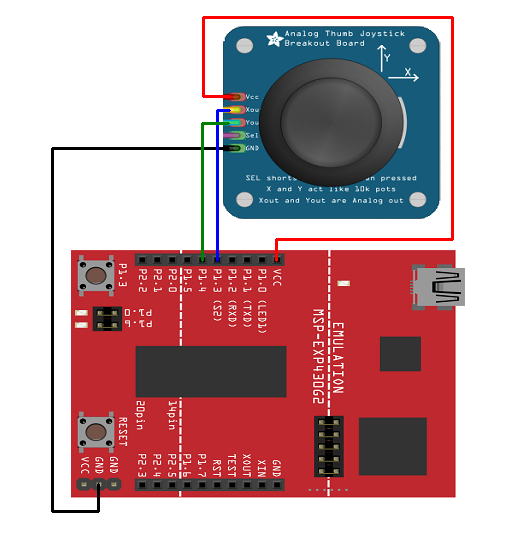 Interfacing Analog Joystick Module with MSP-EXP430G2 TI Launchpad