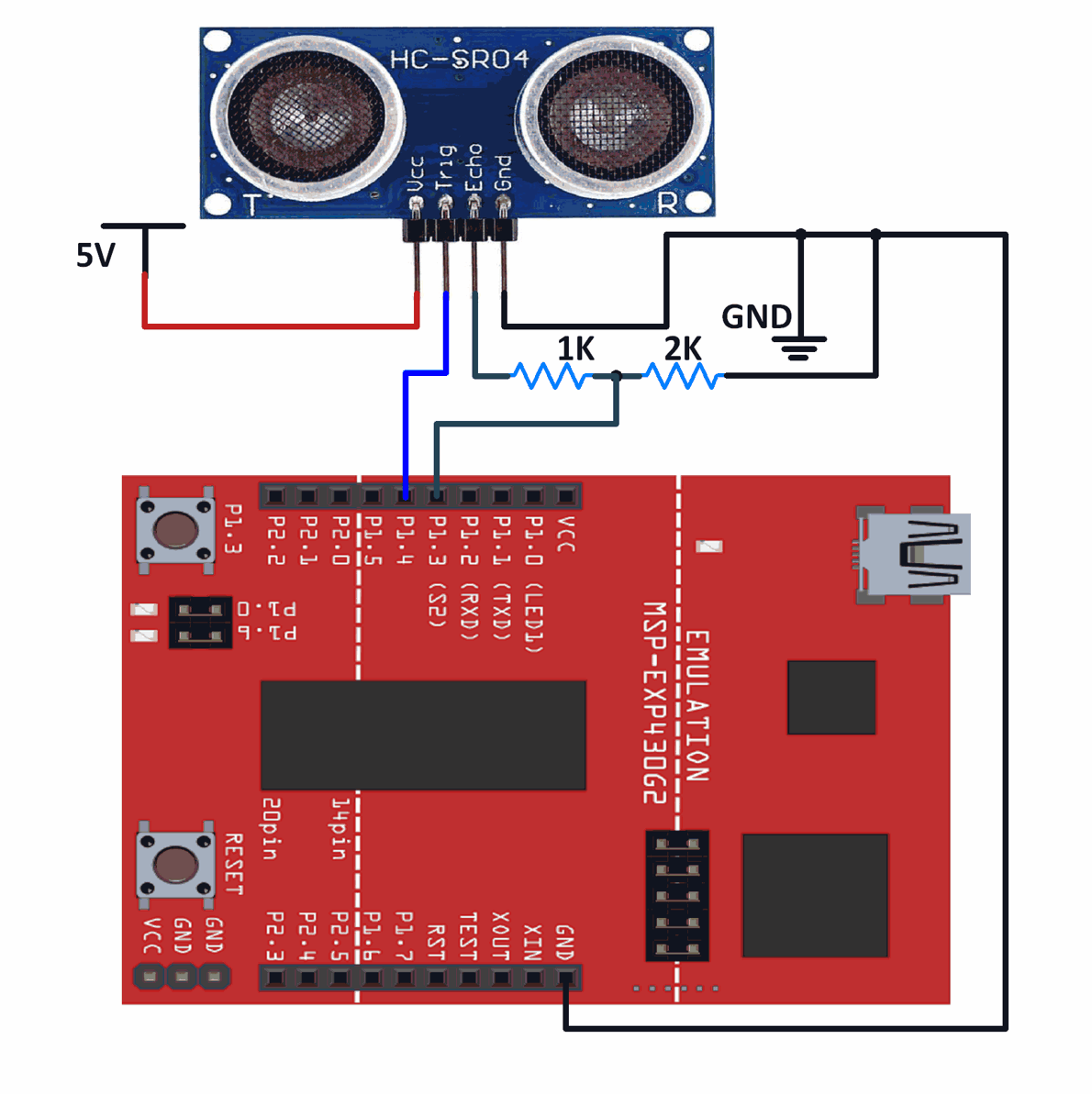 Interfacing Ultrasonic Sensor Module With MSP-EXP430G2 TI Launchpad