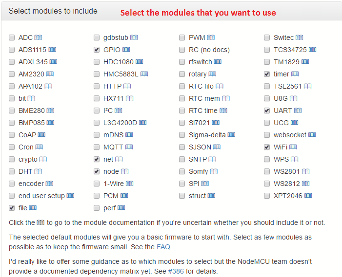 Select modules to include window