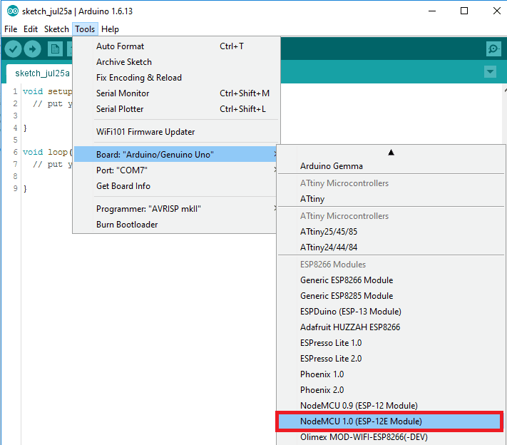 Arduino IDE select board