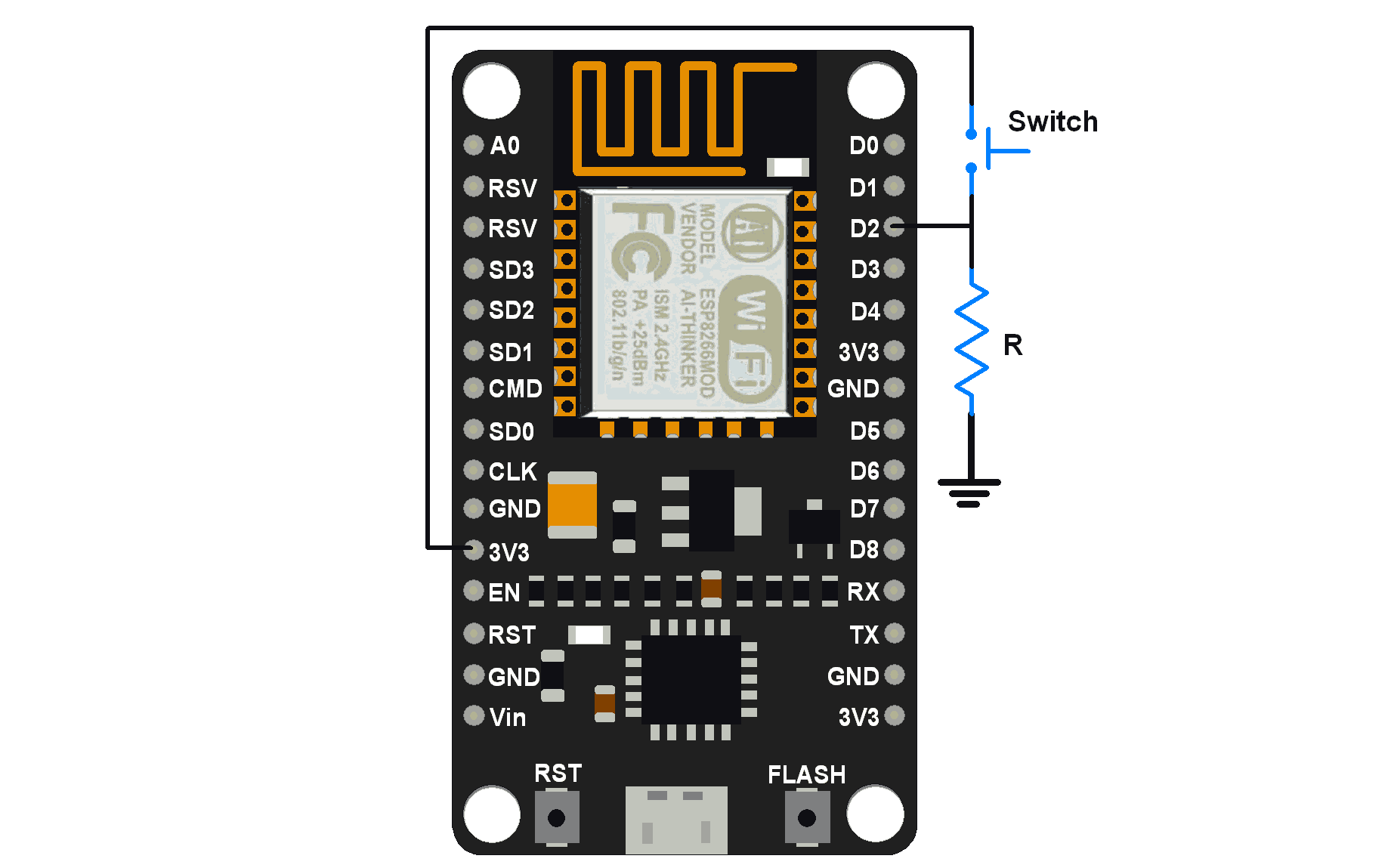 This Diagram shows How to Interface the Push Button with NodeMCU