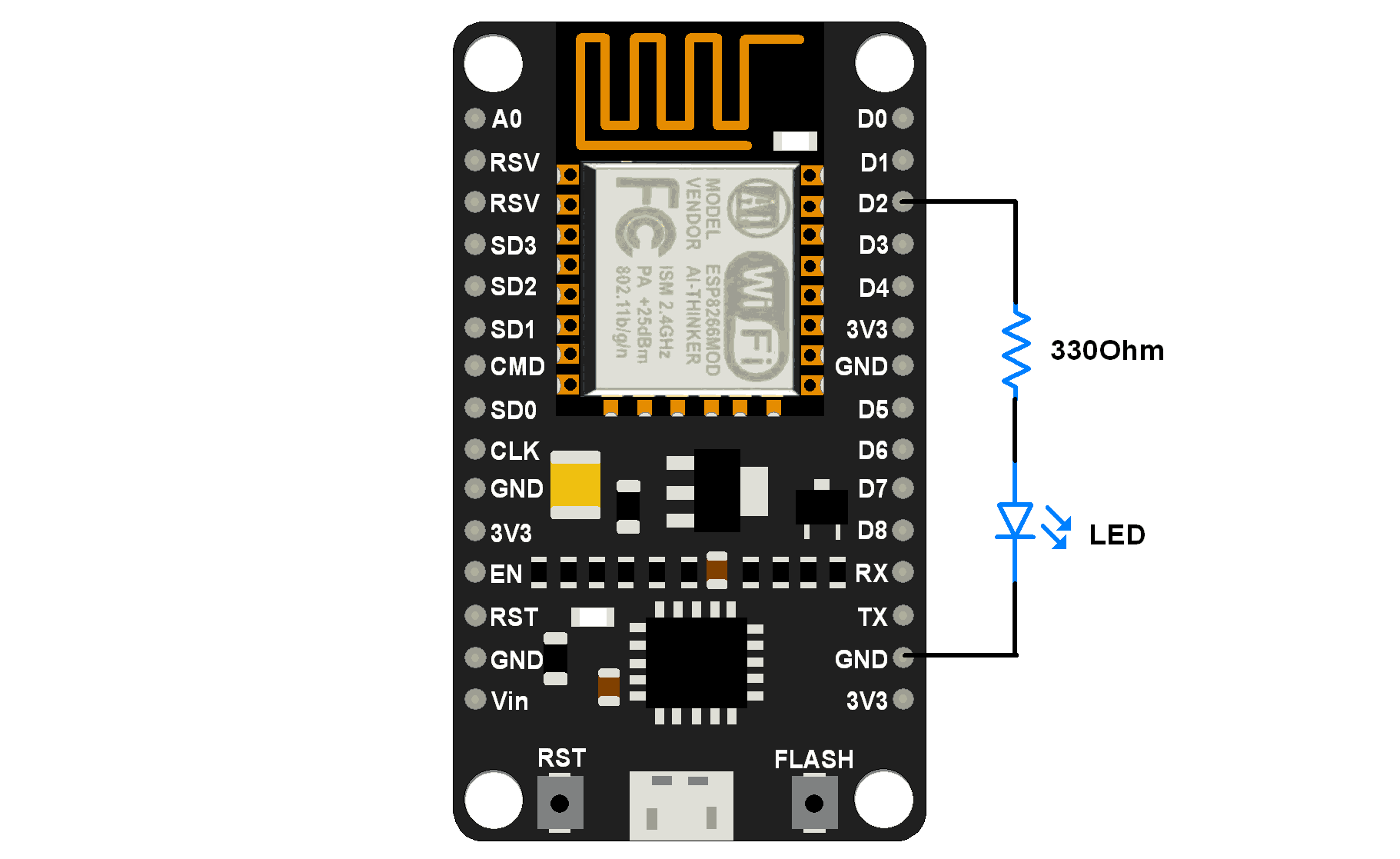 NodeMCU LED connection