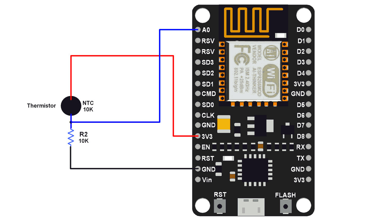 Thermistor interface with NodeMCU