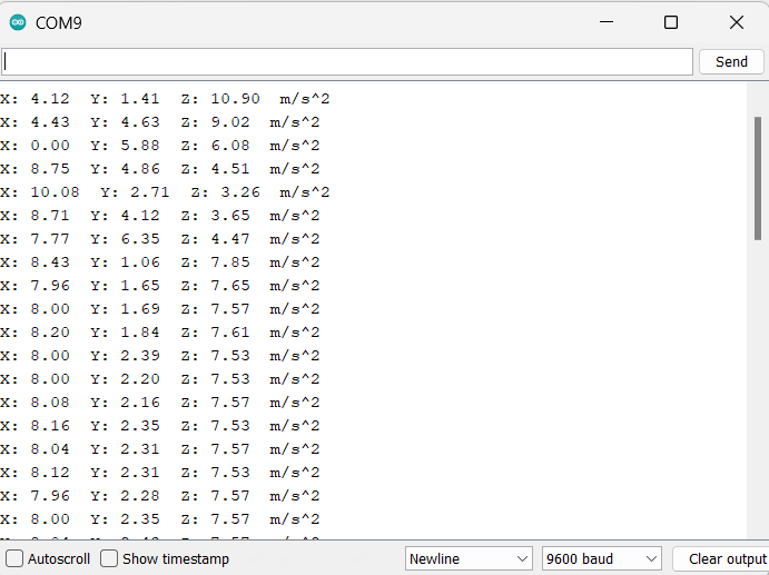 Picture of output of ADXL345