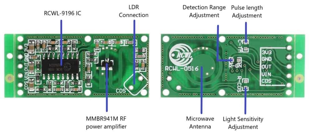 Sensore Radar RCWL-0516 Per Arduino - 5 Pezzi Con Cavi Jumper - Rilevamento Movimento A Microonde