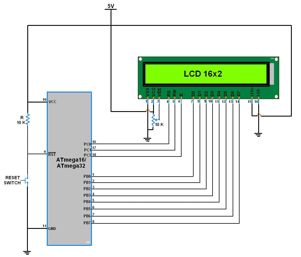 LCD16x2 Interfacing diagram