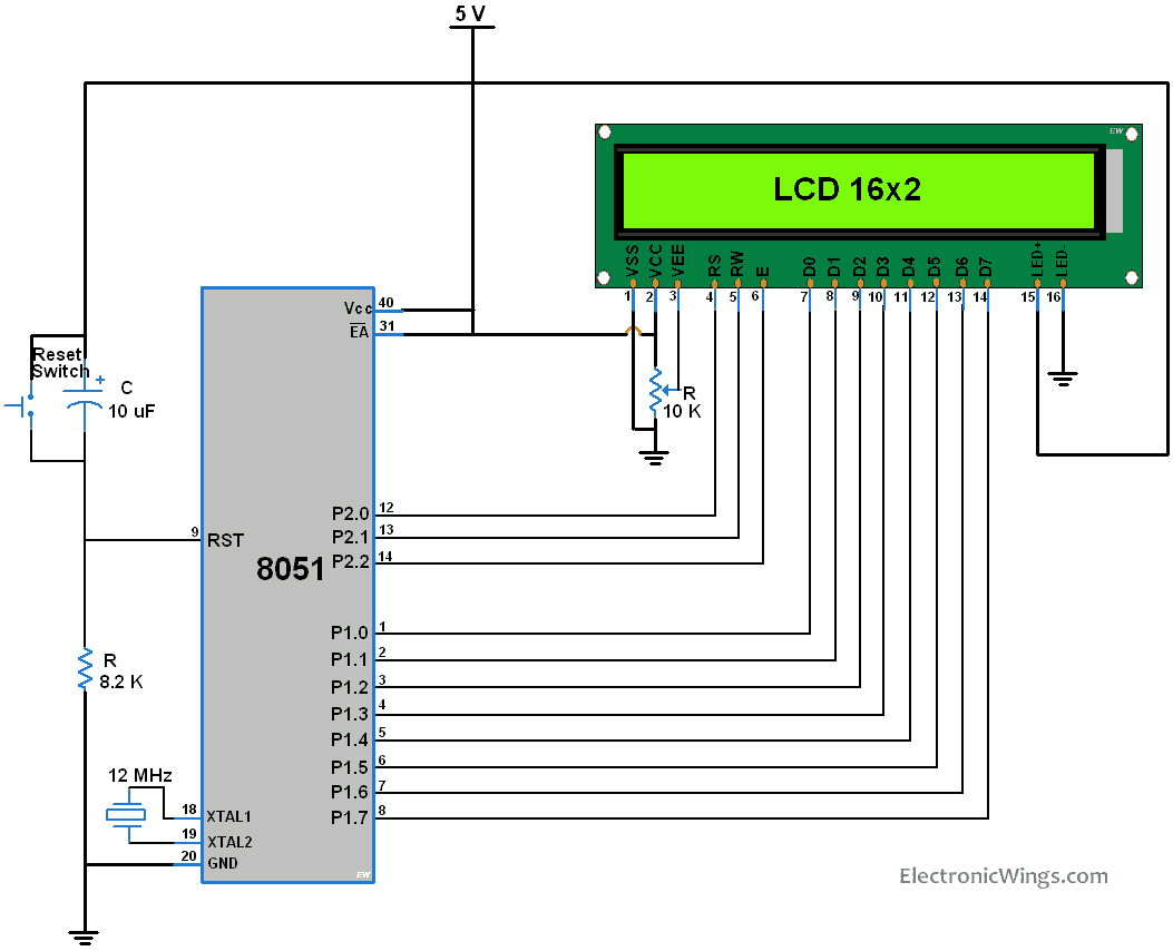 8051 LCD16x2 Connection Diagram