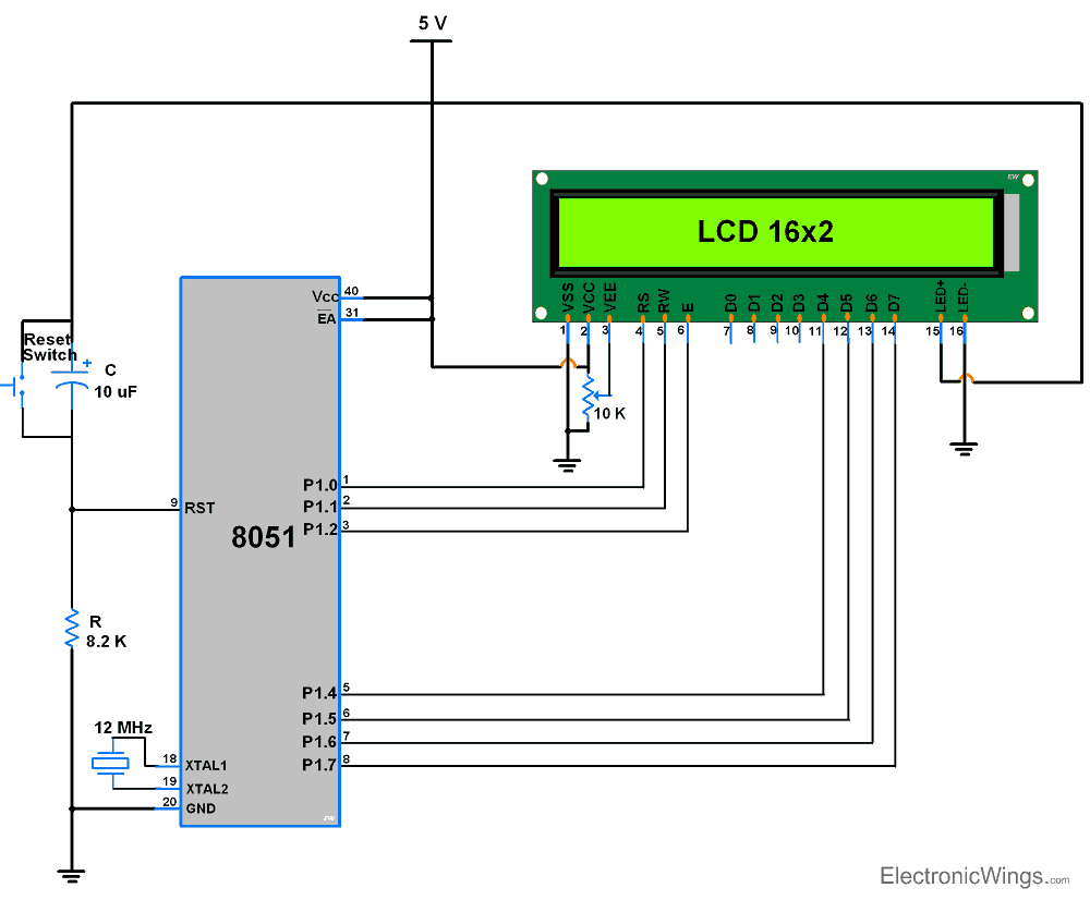 LCD 16x2 4 bit mode connection with 8051