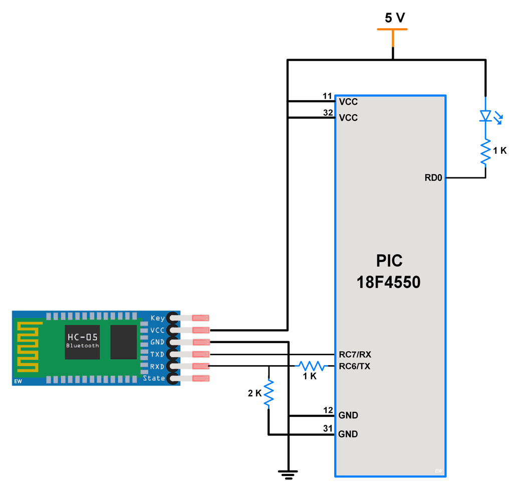 This is the picture of HC-05 Bluetooth Module Interfacing with PIC18F4550