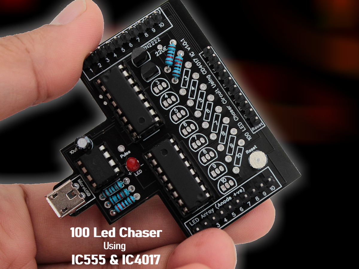 100 LED Chaser Circuit Using IC555 and CD4017 | project